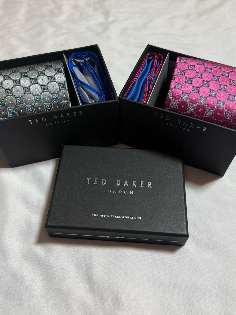 NWT - Ted Baker Men’s Silk Ties and Pocket Squares Gift Set Bundle of 2 ties